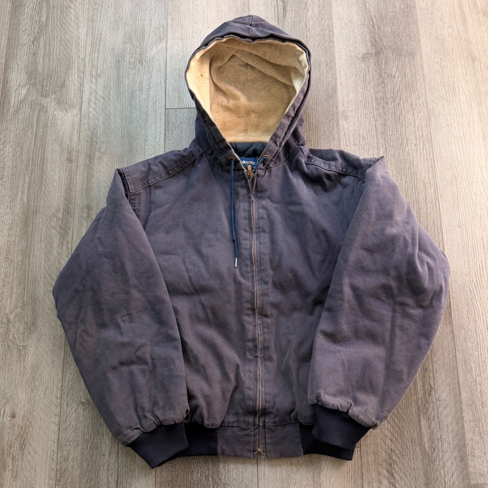 Holloway Mens S Faded Navy Canvas Hooded Work Jacket Quilted Lined Vintage 90s